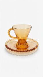 Amber Pearl Glass Tea Cup & Saucer Set - Luxury Beaded Edge - Image 4
