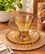 Amber Pearl Glass Tea Cup & Saucer Set - Luxury Beaded Edge - Image 2
