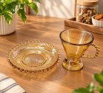 Amber Pearl Glass Tea Cup & Saucer Set - Luxury Beaded Edge - Image 3