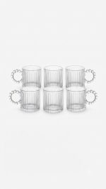 Ribbed Glass Tea Set with Gold Infuser - 6 Cups + Kettle - Image 8