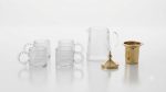 Ribbed Glass Tea Set with Gold Infuser - 6 Cups + Kettle - Image 3