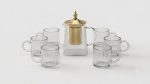 Ribbed Glass Tea Set with Gold Infuser - 6 Cups + Kettle