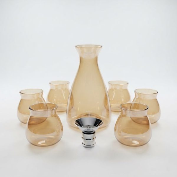 Amber Glass Carafe Set with 6 Glasses