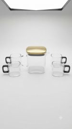 5 Pcs Nordic Glass Juice Set with Gold Lid - Pitcher + 4 Mugs - Image 6