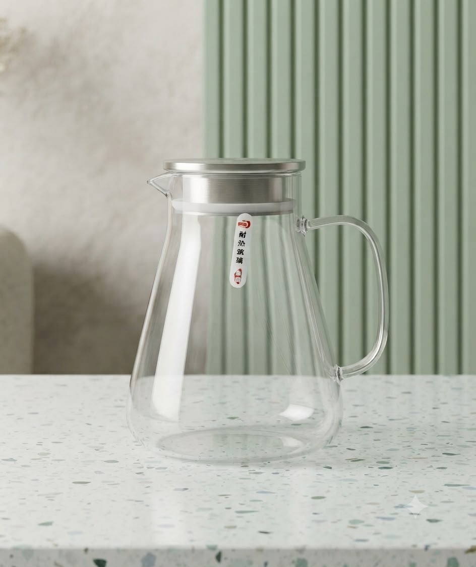 WhatsApp Image 2026-10-05 at 11.13.10 AM Large Conical Glass Jug with SS Infuser Lid - 1.9L - Image 1