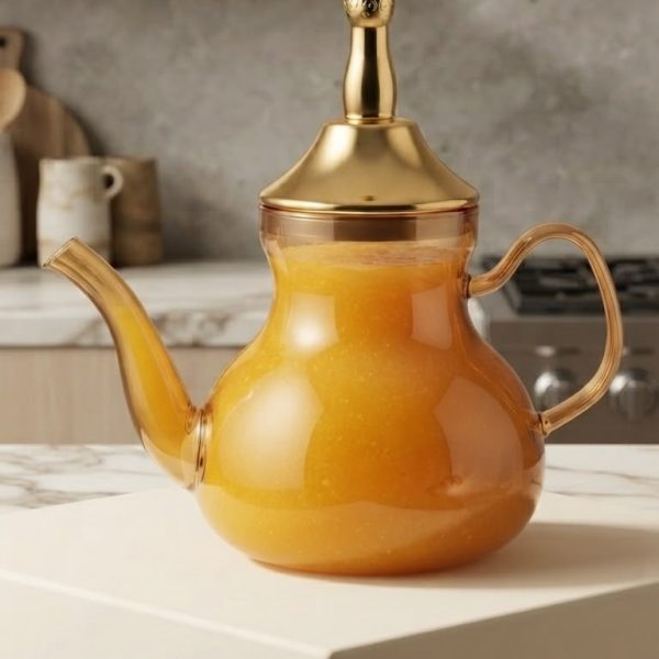 Royal Arabic Glass Teapot with Gold Crown Lid - Turkish Jug