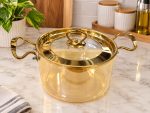 Amber Glass pot with Gold Handles & Lid (3.5LTR) - Image 4
