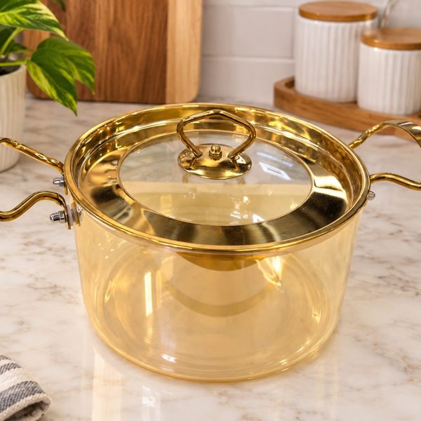 Amber Glass pot with Gold Handles & Lid (3.5LTR)