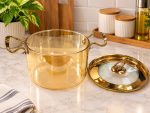 Amber Glass pot with Gold Handles & Lid (3.5LTR) - Image 3