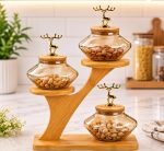 3-Tier Luxury Glass Jar Set with Wooden Tree Display Stand - Image 3