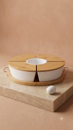 5-in-1 Ceramic Dry Fruit & Snack Serving Set with Bamboo Tray & Lids - Rotating Platter - Image 6