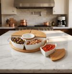 5-in-1 Ceramic Dry Fruit & Snack Serving Set with Bamboo Tray & Lids - Rotating Platter - Image 4