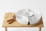 5-in-1 Ceramic Dry Fruit & Snack Serving Set with Bamboo Tray & Lids - Rotating Platter - Image 5