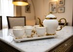 Luxury Royal White & Gold Ceramic Tea Set with Footed Serving Tray - Image 3