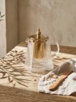 Ribbed Glass Tea Set with Gold Infuser - 6 Cups + Kettle - Image 4